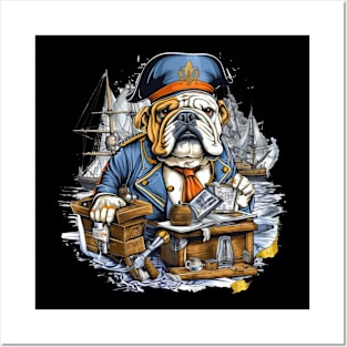 Accountant English Bulldog t-shirt design, a bulldog wearing a captain's hat and holding a telescope Posters and Art